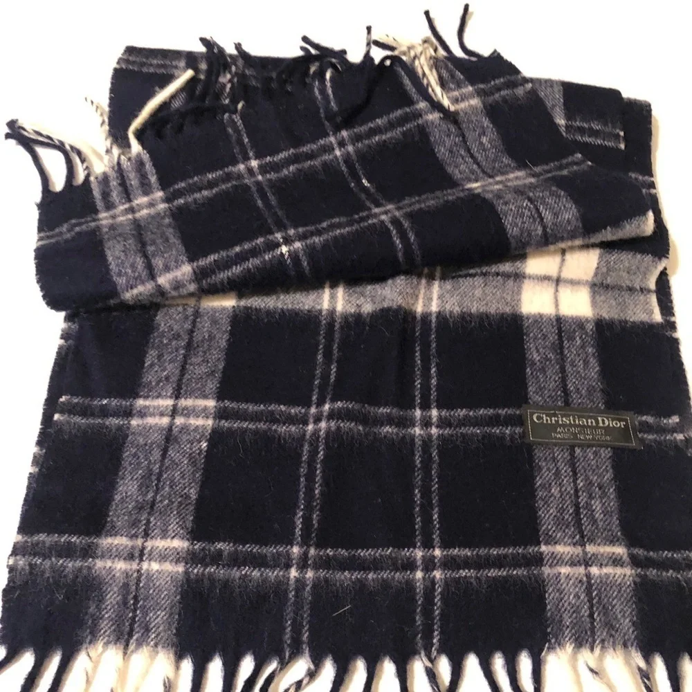 Christine Dior vintage scarf. Navy blue & gray